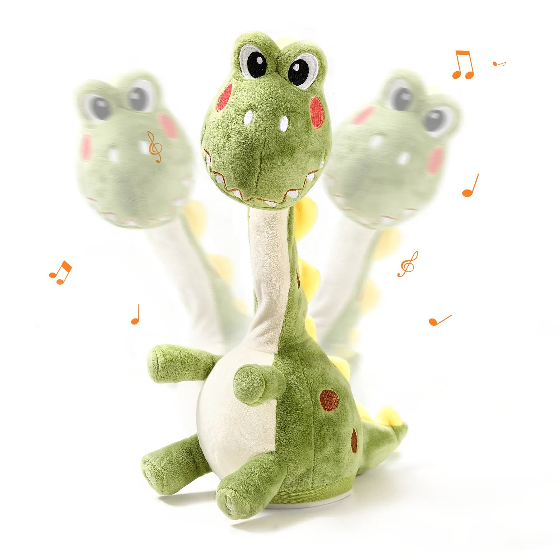 This plush toy features a smiling face and interactive capabilities like dancing, singing, and voice recording, making it perfect for kids' entertainment.