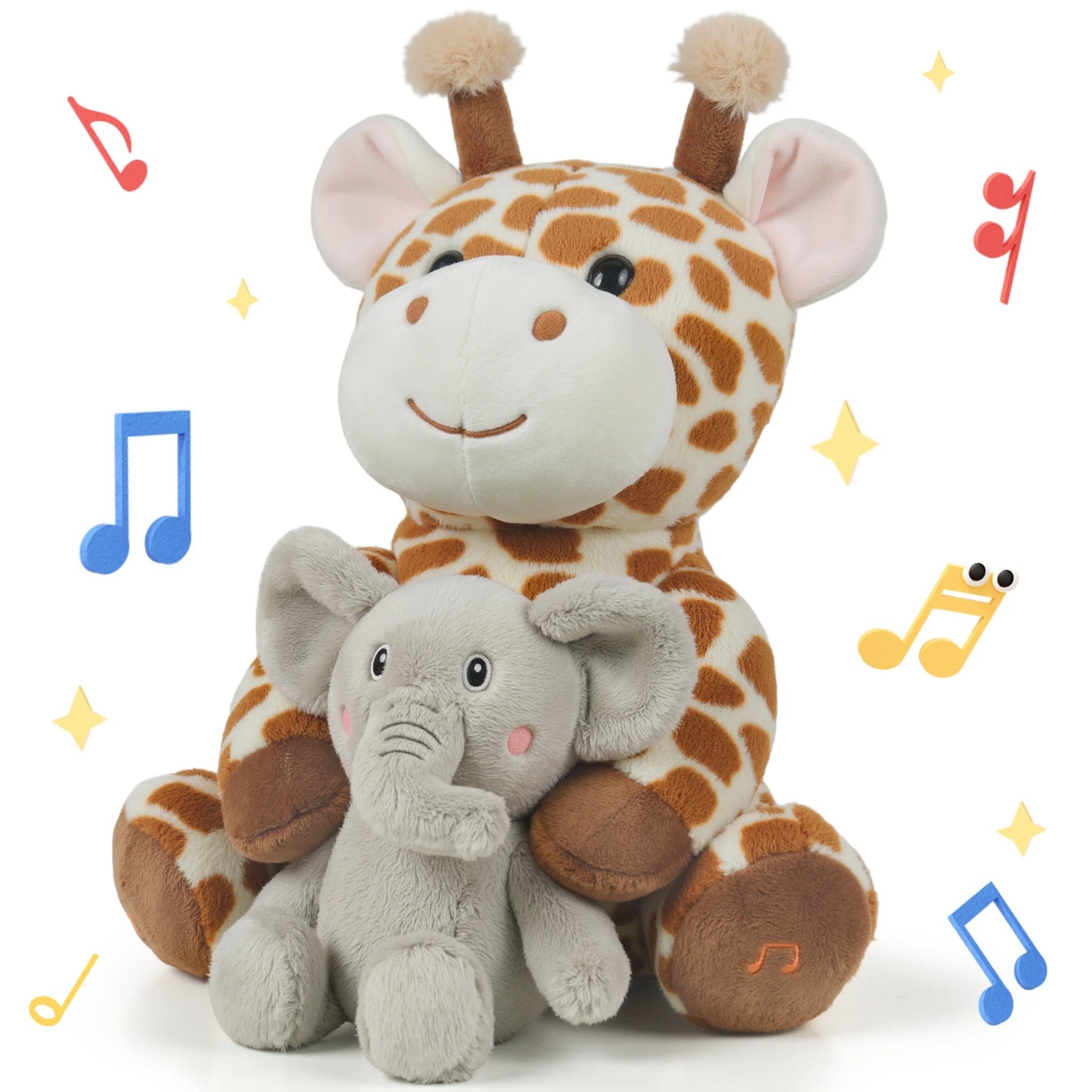 Interactive Giraffe Stuffed Animal with Voice Recording & Nursery Rhymes – Plush Toy with Singing, Swaying Motion & Elephant Buddy – Soft, Cuddly Gift for Toddlers, Boys & Girls 3+