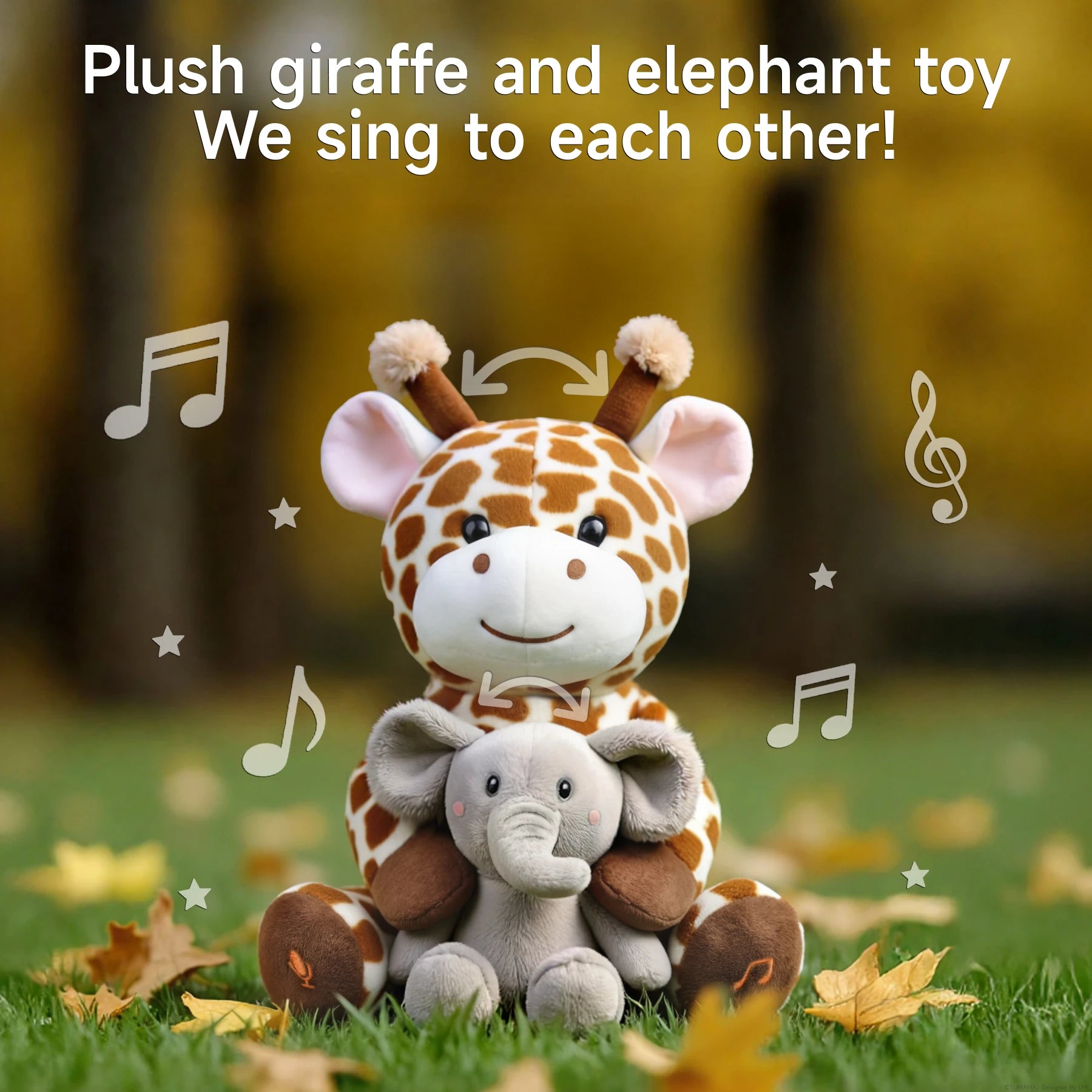 Interactive Giraffe Stuffed Animal with Voice Recording & Nursery Rhymes – Plush Toy with Singing, Swaying Motion & Elephant Buddy – Soft, Cuddly Gift for Toddlers, Boys & Girls 3+