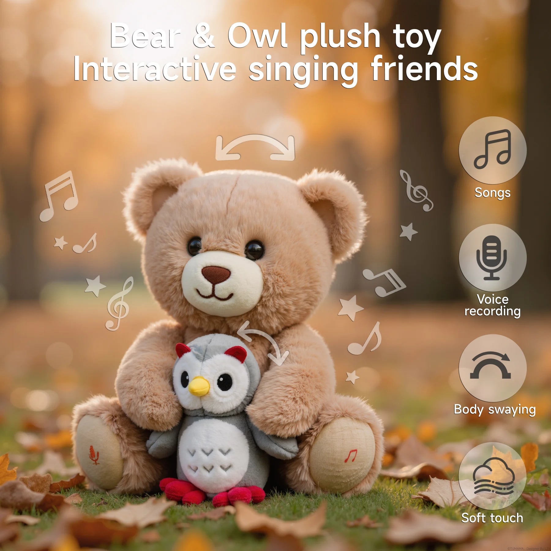 Teddy Bear Plush Toy with Voice Recording & Nursery Rhymes – Interactive Stuffed Animal with Movement, Talking & Singing Features, Soft Musical Gift for Toddlers and Kids