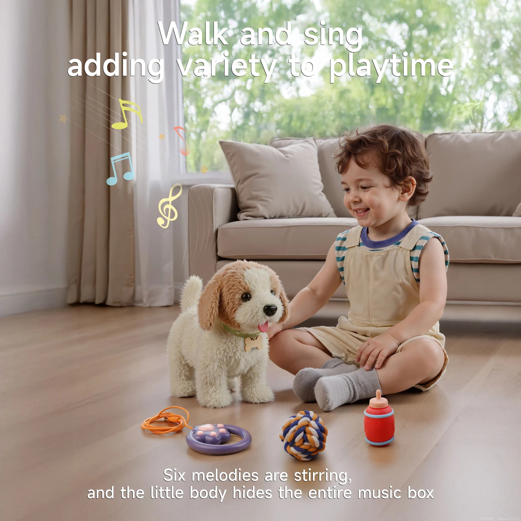 Walking Dog Toy for Kids with Leash, Remote Control Toy Puppy That Walks, Barks, Feeds, Sits Down and Wag Its TaiI, Interactive Stuffed Toy Dog for Kids 3+ Years Old