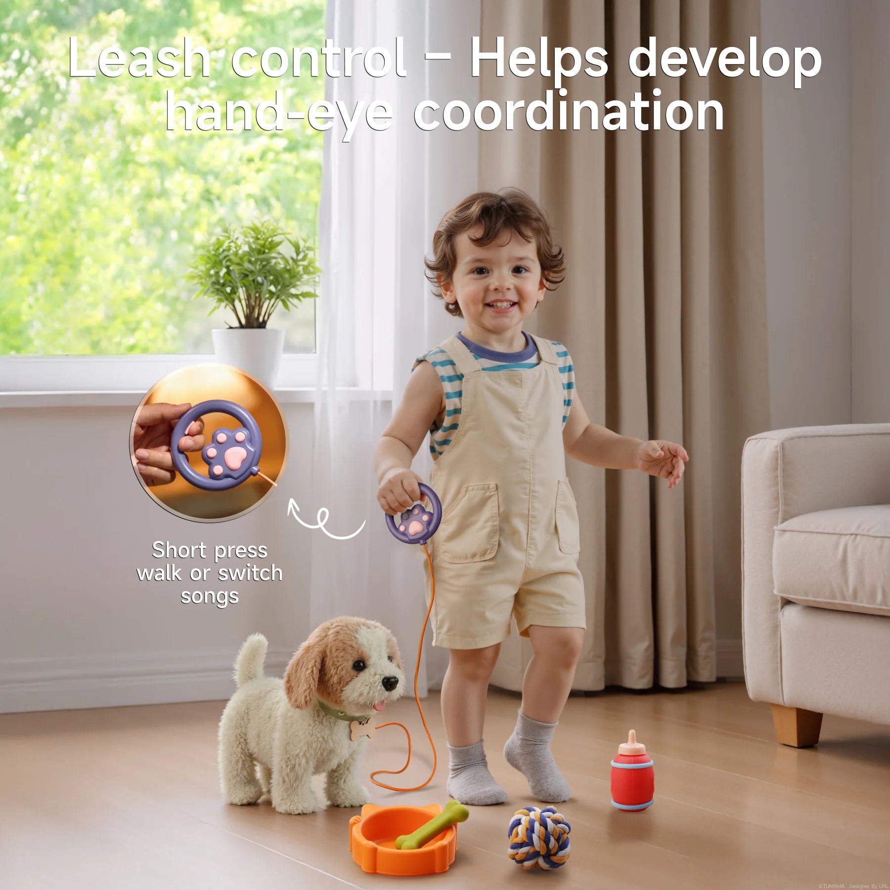 Walking Dog Toy for Kids with Leash, Remote Control Toy Puppy That Walks, Barks, Feeds, Sits Down and Wag Its TaiI, Interactive Stuffed Toy Dog for Kids 3+ Years Old