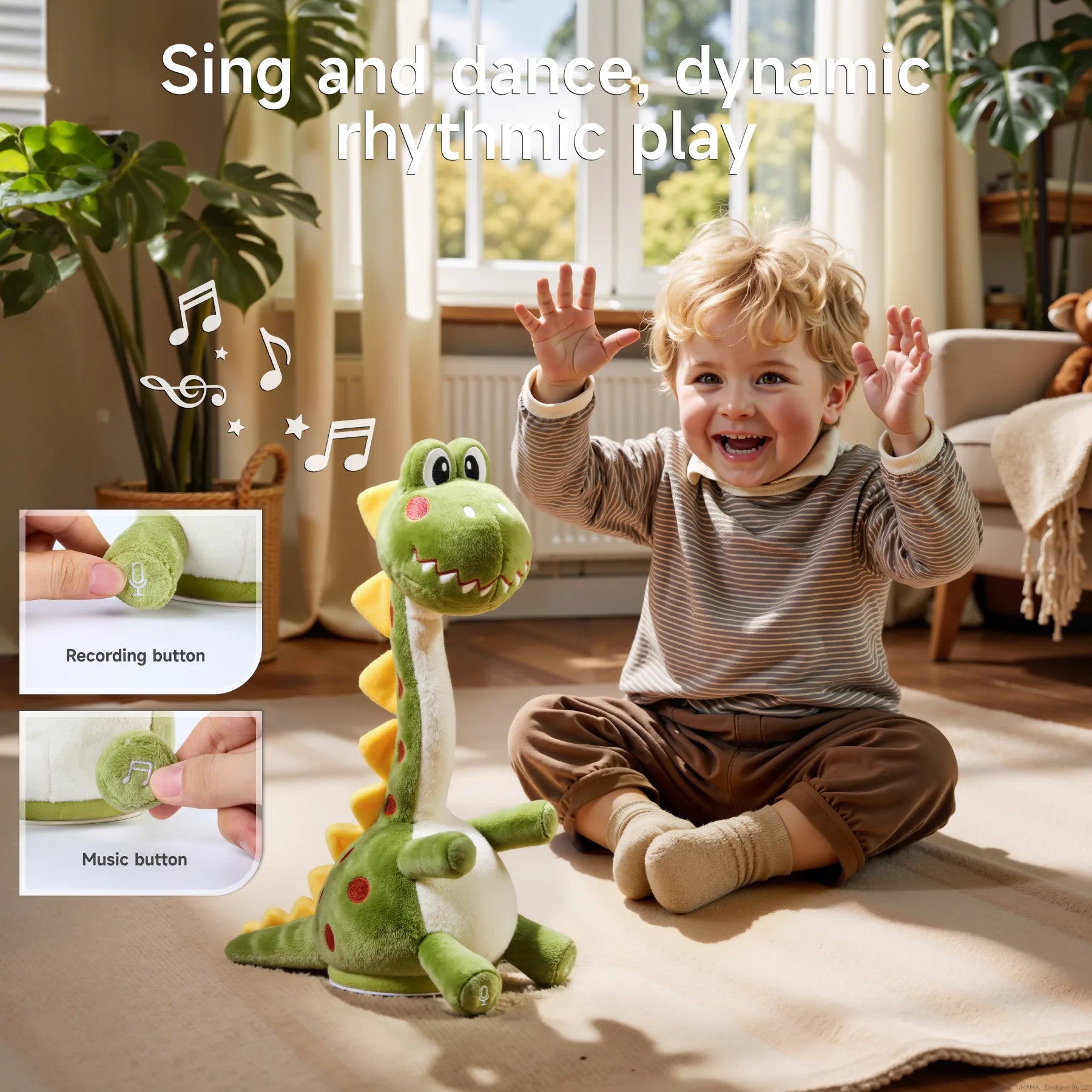 Dinosaurs Plush Interactive Baby Toys,Similar to Dancing Cactus with Talking Recording Repeating Speaking,Singing Dancing Dinosaurs Toy Gifts for Kids