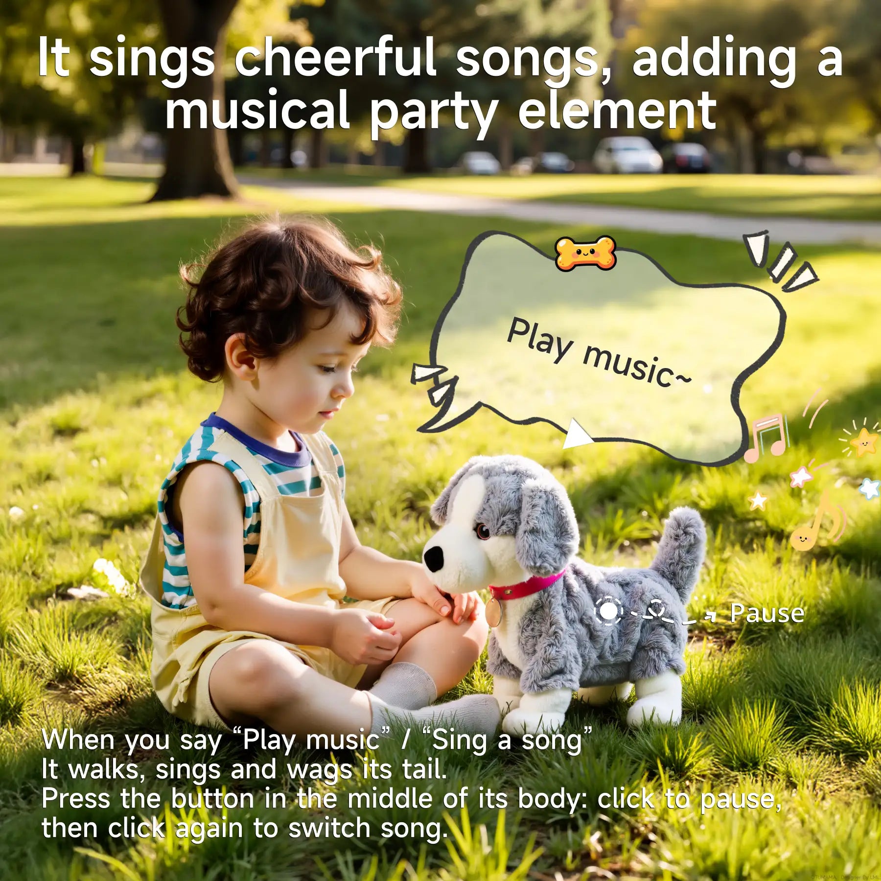 Interactive Border Collie Plush Toy – Realistic Stuffed Puppy That Walks & Sings – Electronic Musical Dog for Kids – Perfect Gift for Toddlers