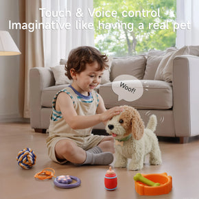 Walking Dog Toy for Kids with Leash, Remote Control Toy Puppy That  Walks, Barks, Feeds, Sits Down and Wag Its TaiI, Interactive Stuffed Toy Dog for Kids 3+ Years Old